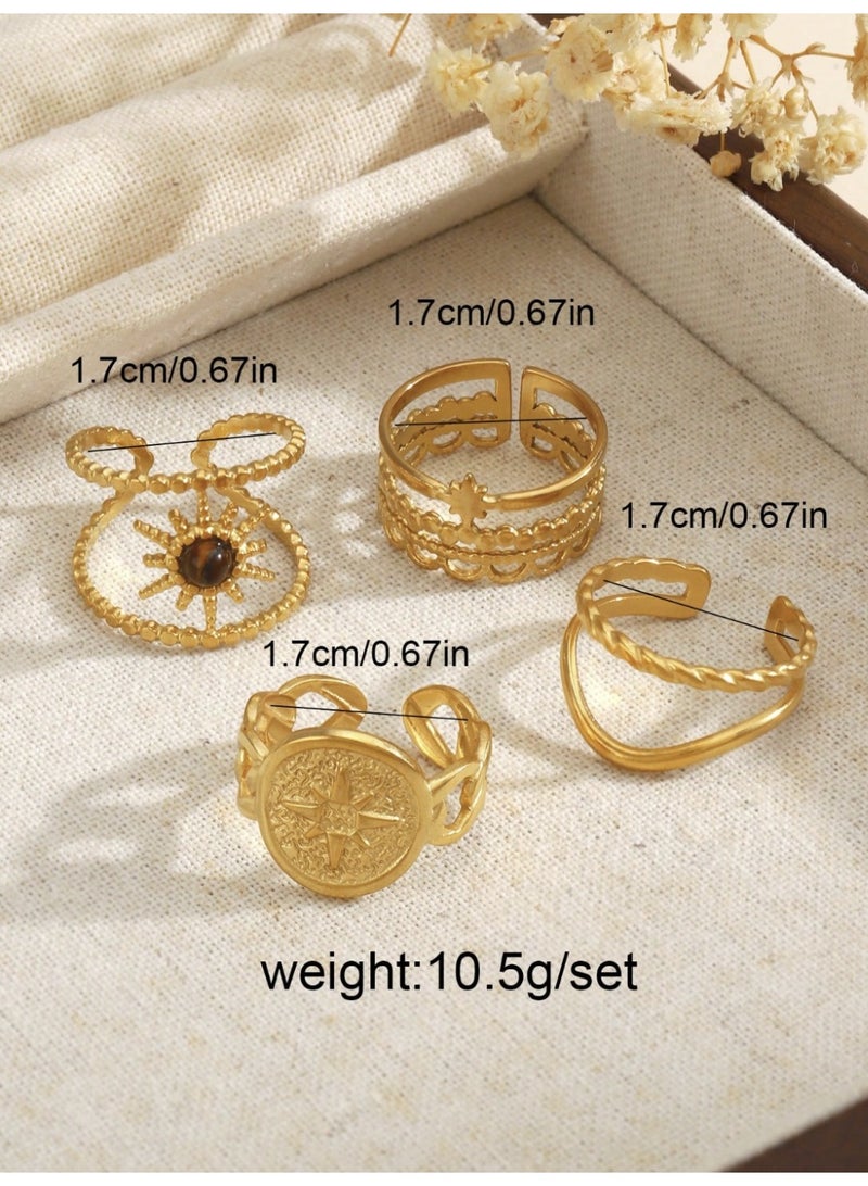 ڤيا مجموعة 4 خواتم نسائية مطلية بالذهب عيار 18 – تصميم النجمة والشمس - Image 2